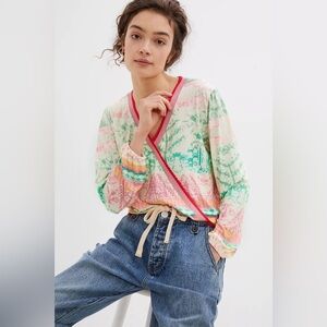 Aldo Martins Anthropologie Andalia Surplice Knit Pink Green Long Sleeve Top S